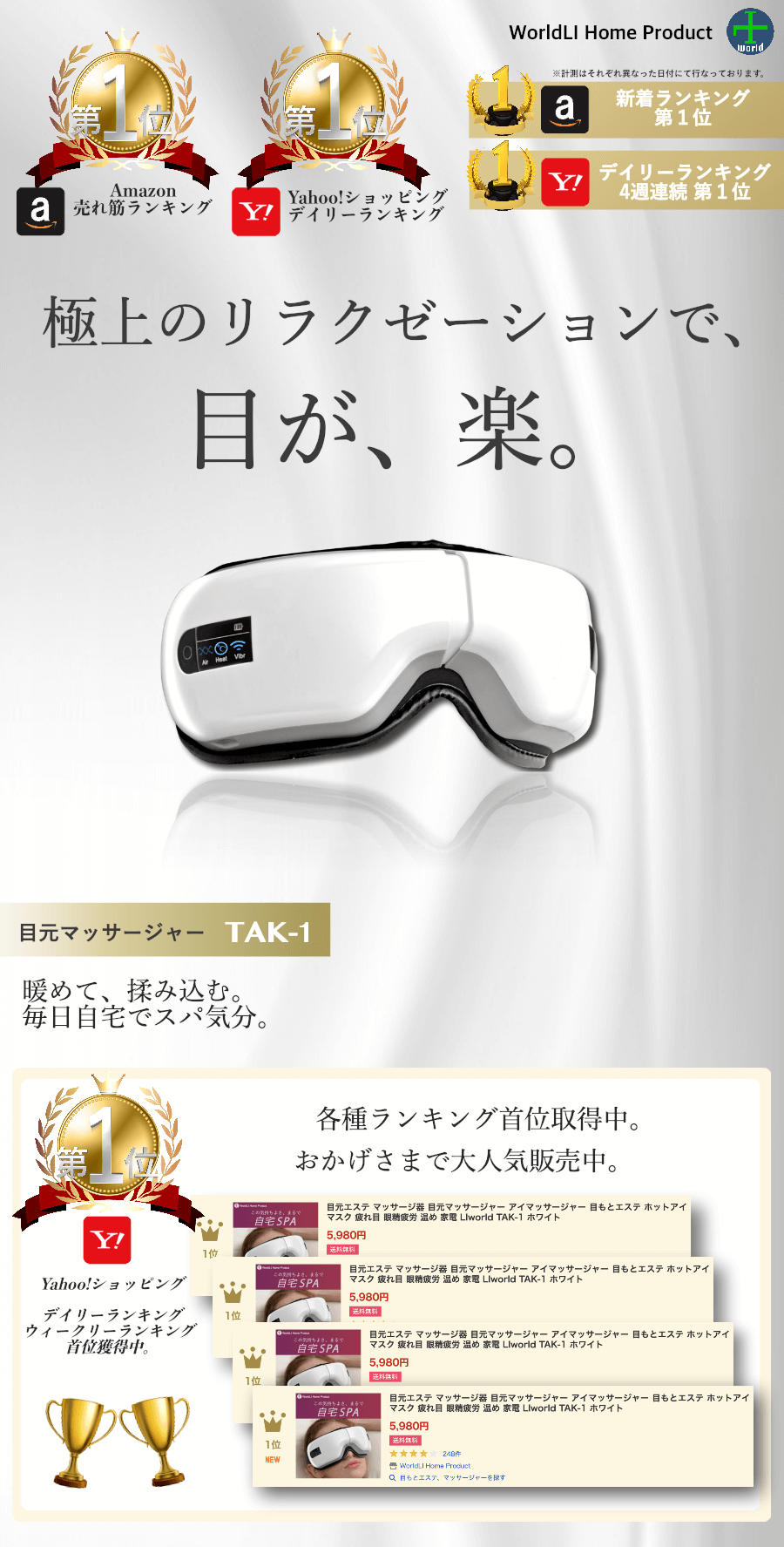 アイマッサージャーの紹介画像とYahooランキング